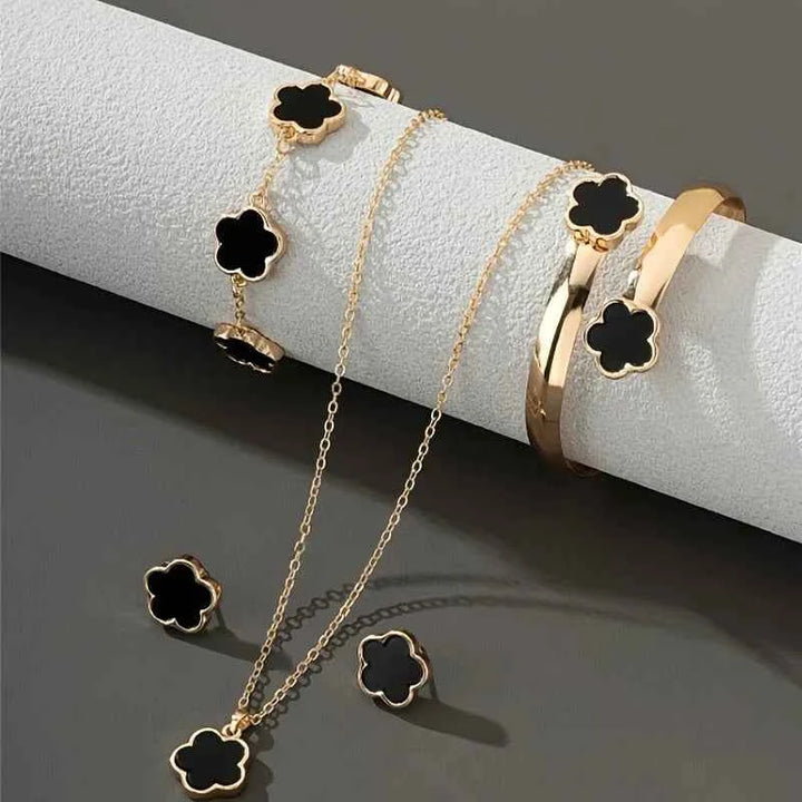 Three-Piece Clover Charm Pearlescent Pendant Necklace Set