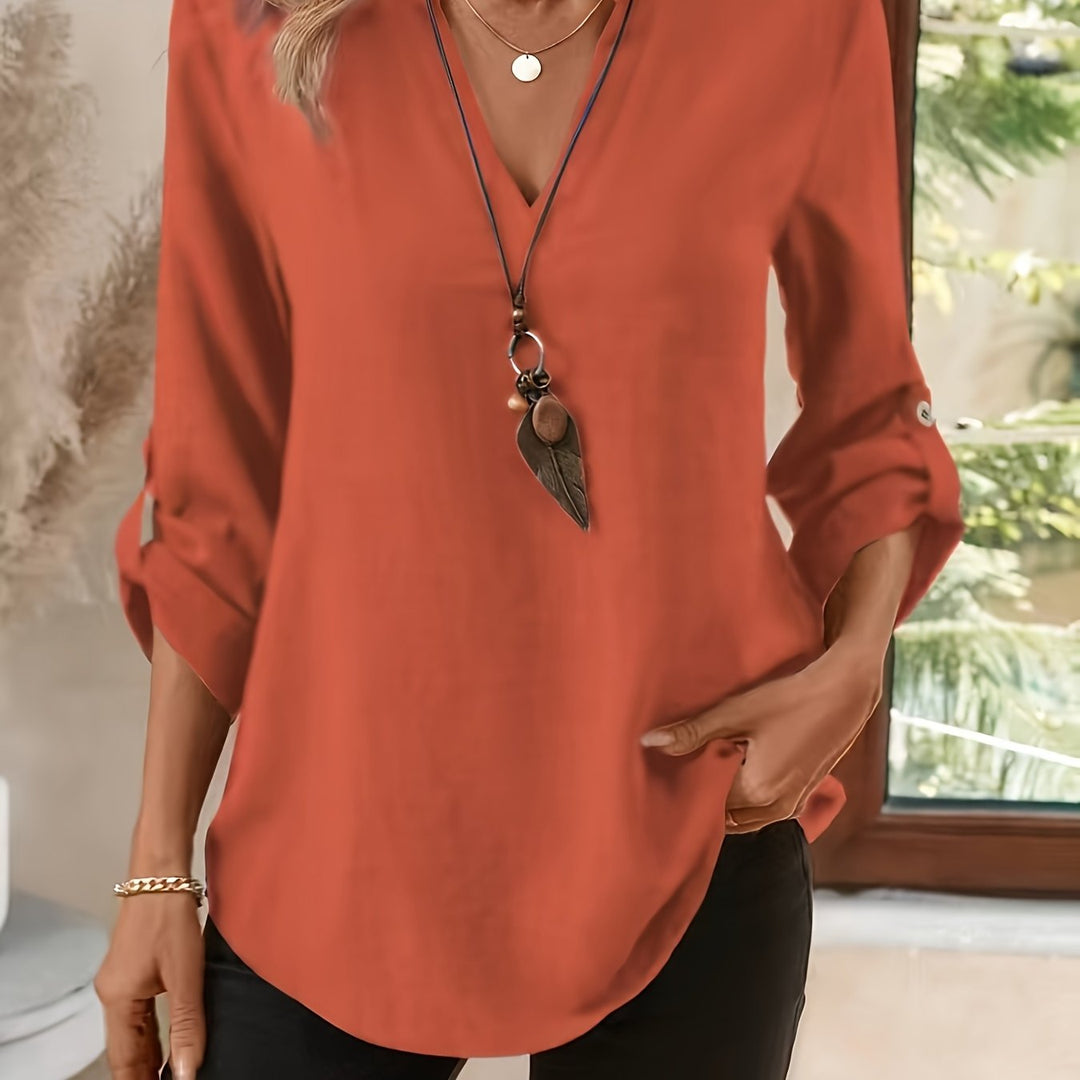 Women's Refined V-Neck Blouse Brick Red