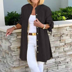 Women's Relaxed Fit Tunic Blouse – Breathable Long Sleeve with Button Closure Black