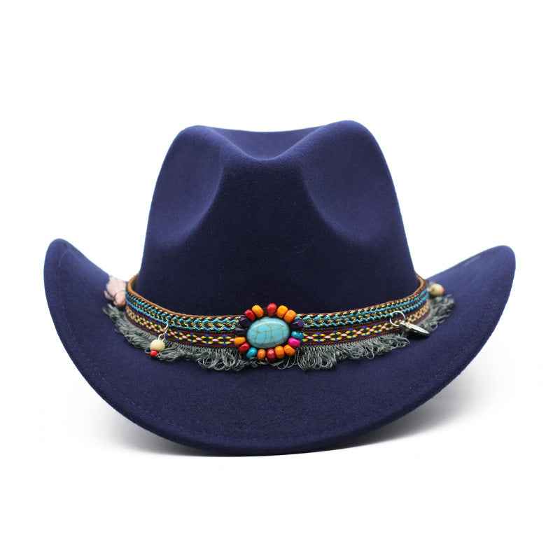 Cowboy Hats for Men & Women - Stylish Curled Felt for Riding Adventures Navy Blue