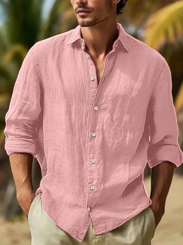 Men's Stylish Long Sleeve Shirt - William Design Pink