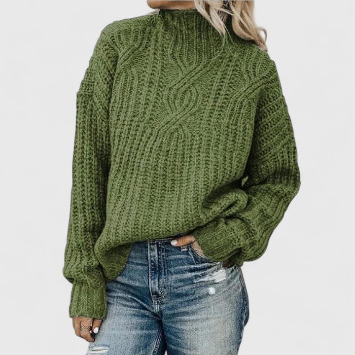 Women's Cable Knit Crew Neck Sweater Green