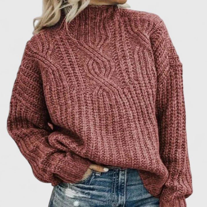 Women's Cotton Crewneck Relaxed Fit Textured Cable-knit Sweater Pink