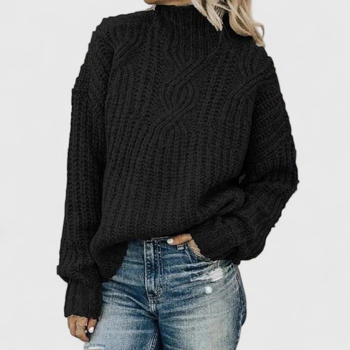 Women's Cable Knit Crew Neck Sweater Black