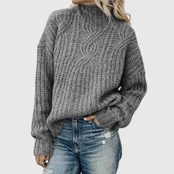Women's Cable Knit Crew Neck Sweater Gray