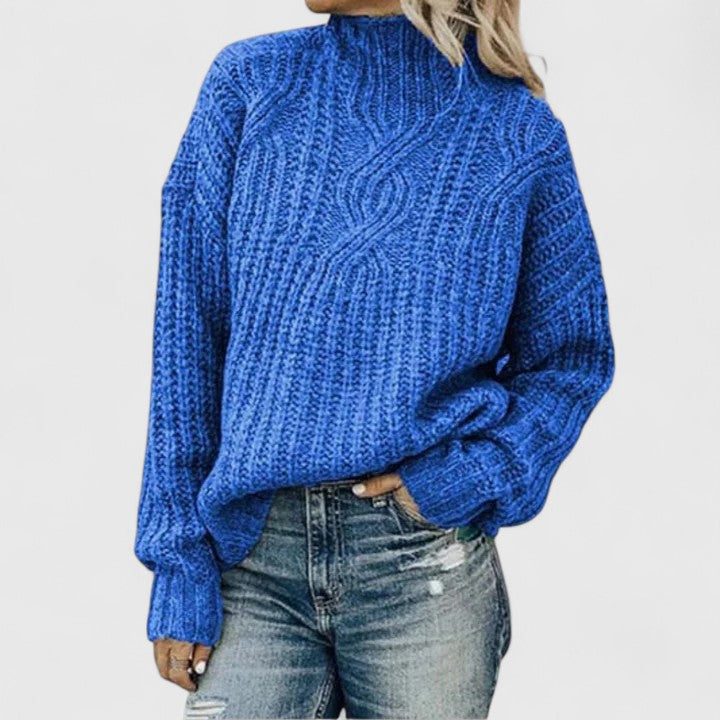 Women's Cable Knit Crew Neck Sweater Blue