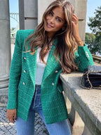 Women's Double-Breasted Blazer - Stylish and Chic Green