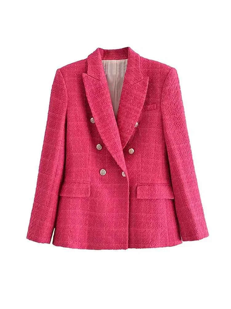 Women's Double-Breasted Blazer - Stylish and Chic Pink