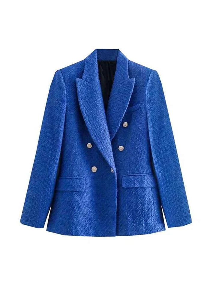 Women's Double-Breasted Blazer - Stylish and Chic Blue