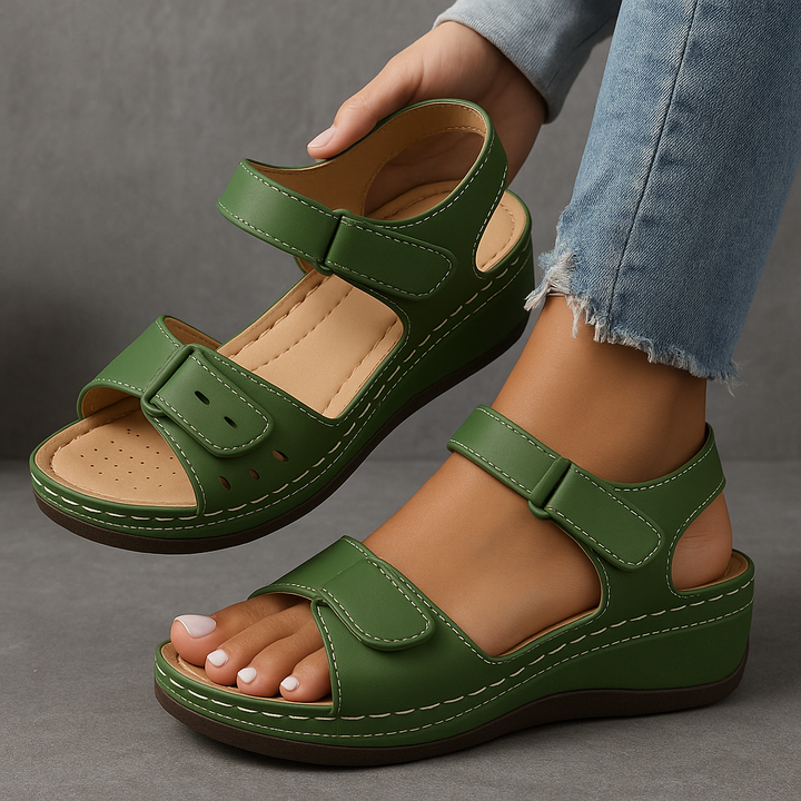 Nina | Orthopedic Sandals with Wedge Heel Green