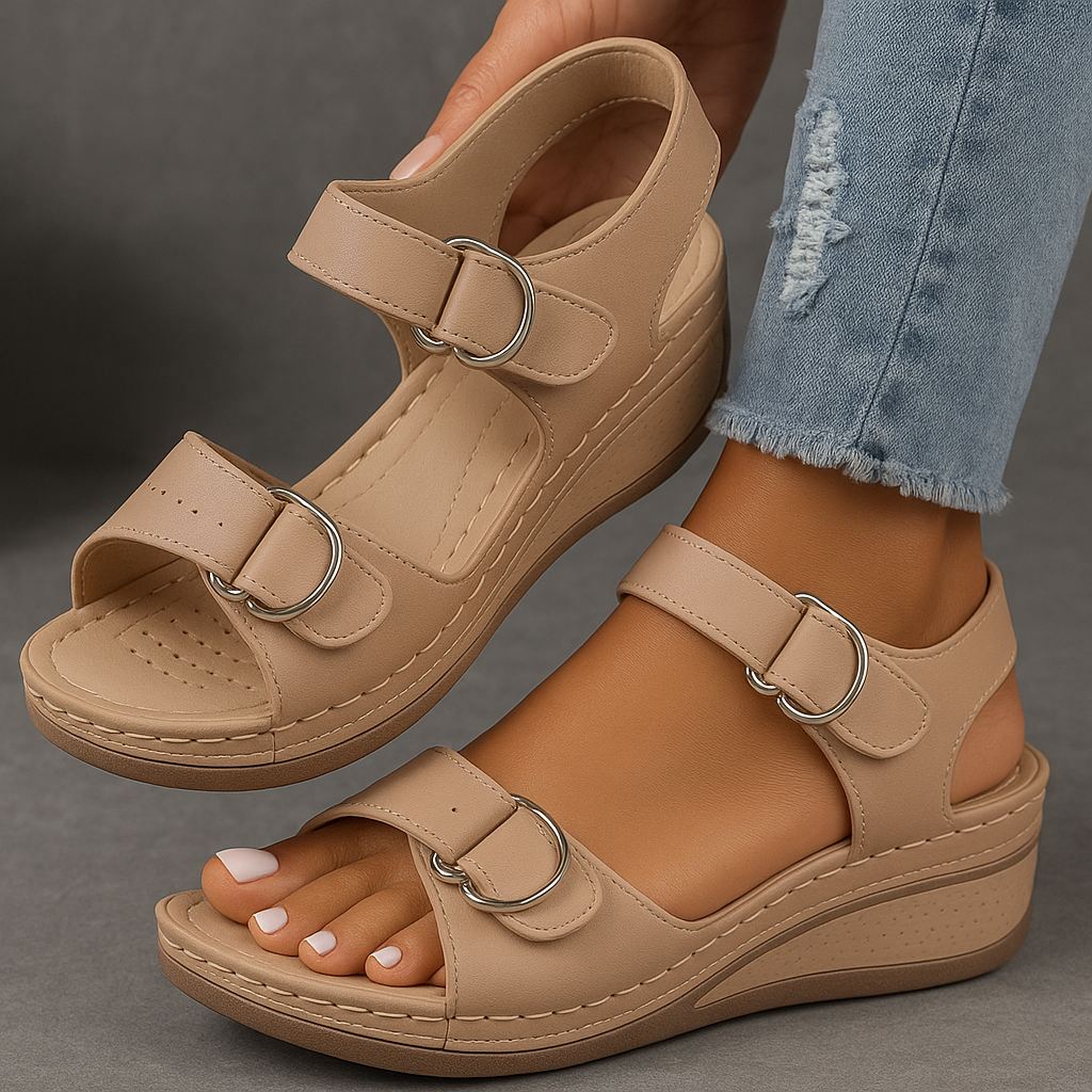 Nina | Orthopedic Sandals with Wedge Heel Khaki