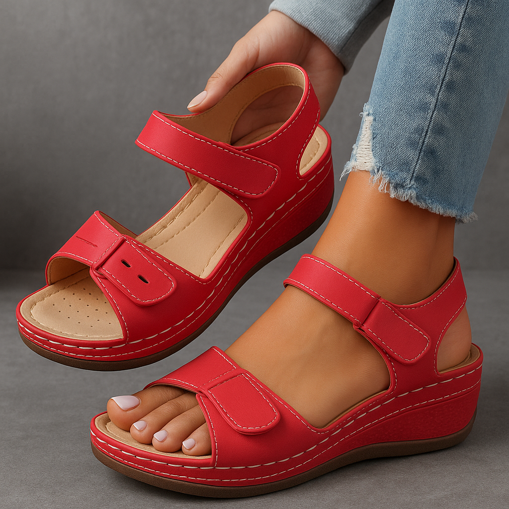 Nina | Orthopedic Sandals with Wedge Heel Red (almost sold out)