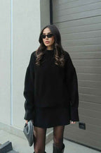 Women's Stylish Knitted Skirt and Sweater Set Black