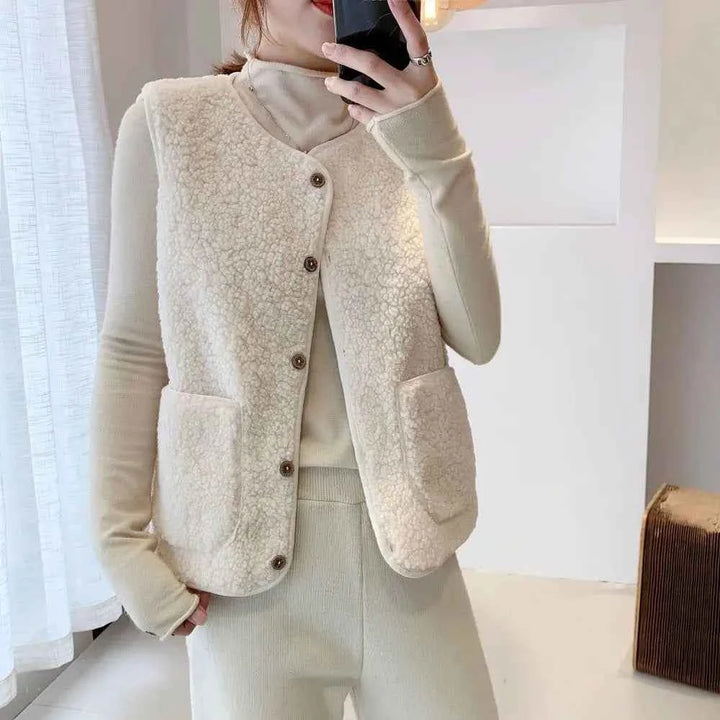Women's Chic Fluffy Gilet - Stylish Outerwear Beige