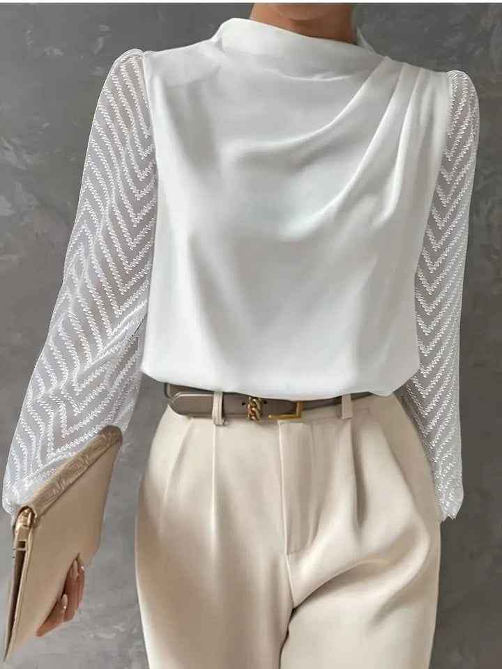 Women's Ruched Illusion-Sleeve Blouse White