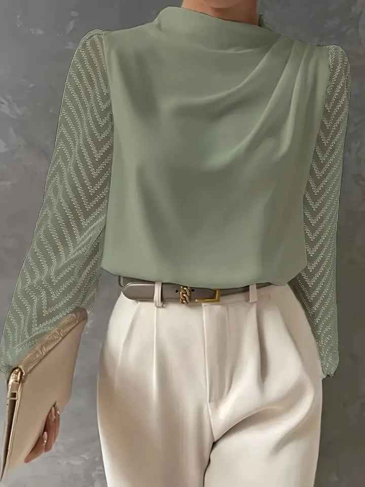 Women's Ruched Illusion-Sleeve Blouse Olive Green