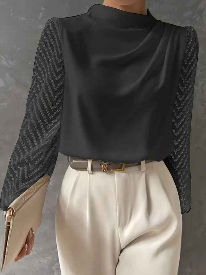 Women's Ruched Illusion-Sleeve Blouse Black