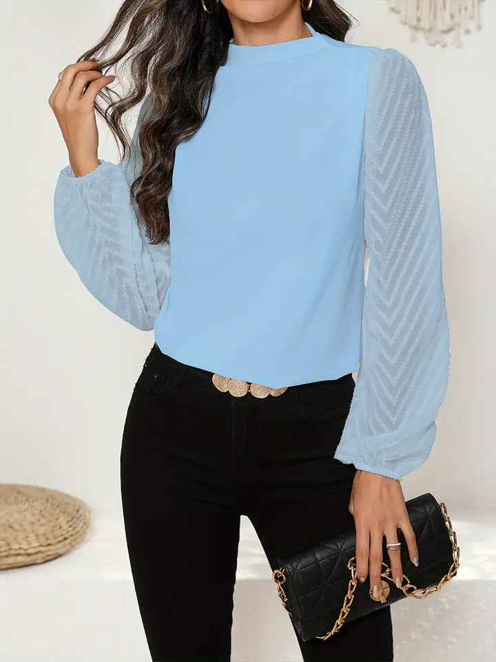 Women's Ruched Illusion-Sleeve Blouse Hellblau