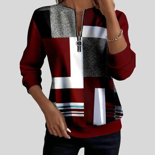 Women's Zip Neck Long Sleeve Sweater Red