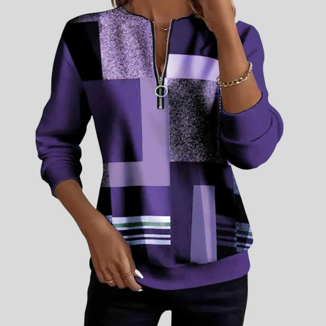 Women's Zip Neck Long Sleeve Sweater Purple