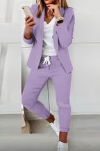 Women's Fitted Blazer Set with Comfortable Jogging Pants – Casual Style Purple