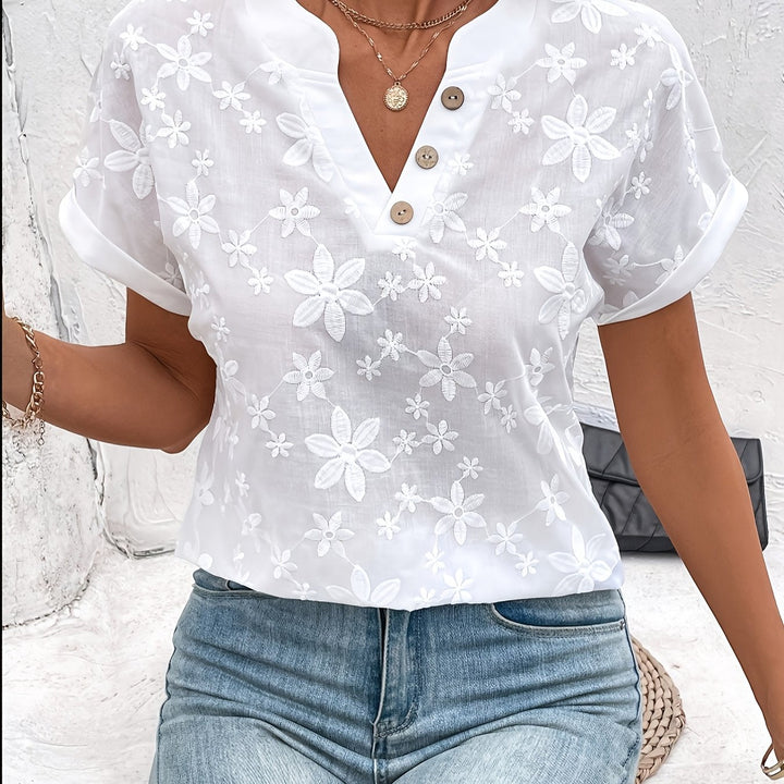 Women's Floral V-Neck Blouse White