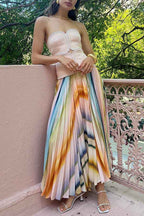 Women's Elegant Strapless Corset Dress - Pleated Maxi Skirt