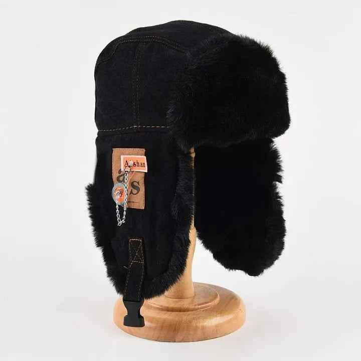 Standard Fit Trapper Hat with Ear Flaps and Fur Lining Black