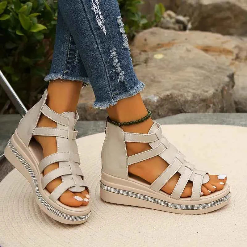 Hannah | Comfort Sandals with Rhinestone Decoration Beige