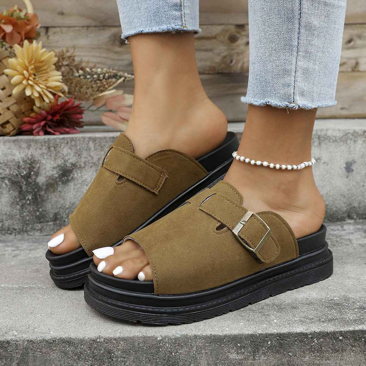 Summer Buckle Flats Sandals Fashion Fish Mouth Thick Bottom Slippers For Women Outdoor Non-slip Slides Style1 Khaki
