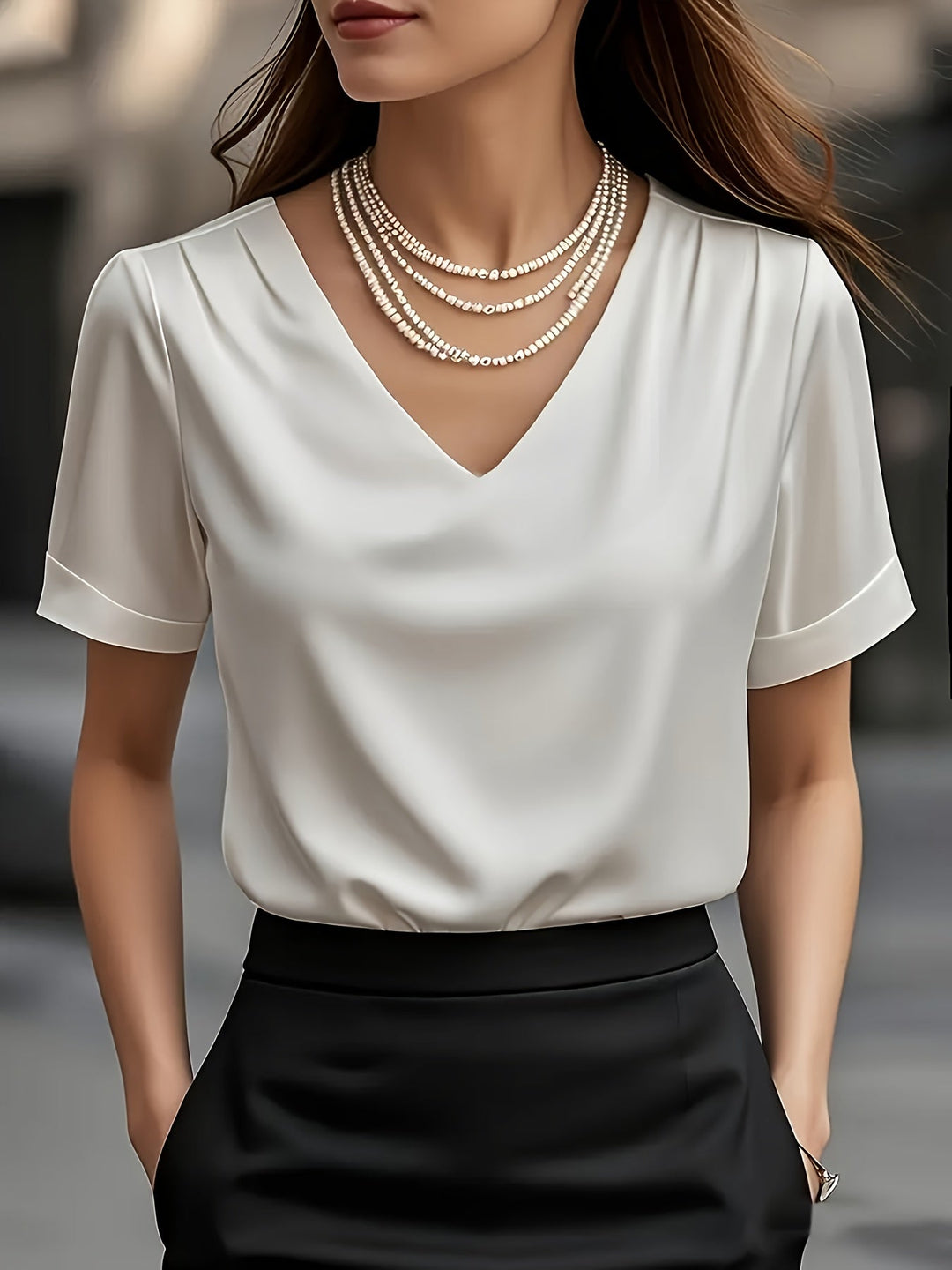 Women's Draped V-Neck Blouse