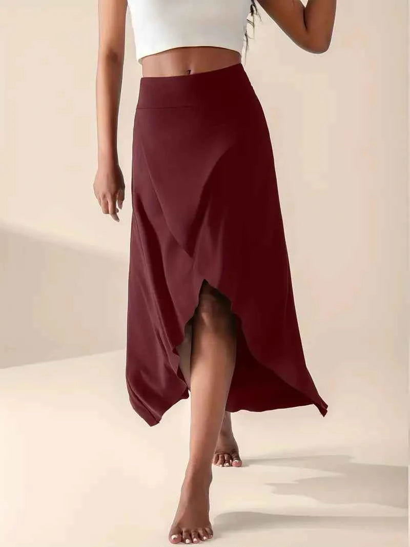 Women's High Waist Skirt with Split and Pockets