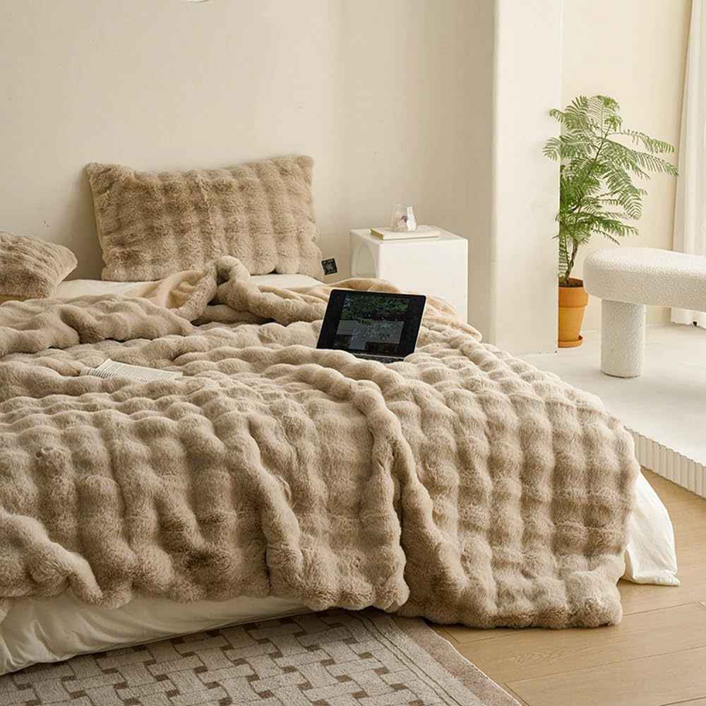 Cozy Faux Fur Plush Throw Blanket Brown