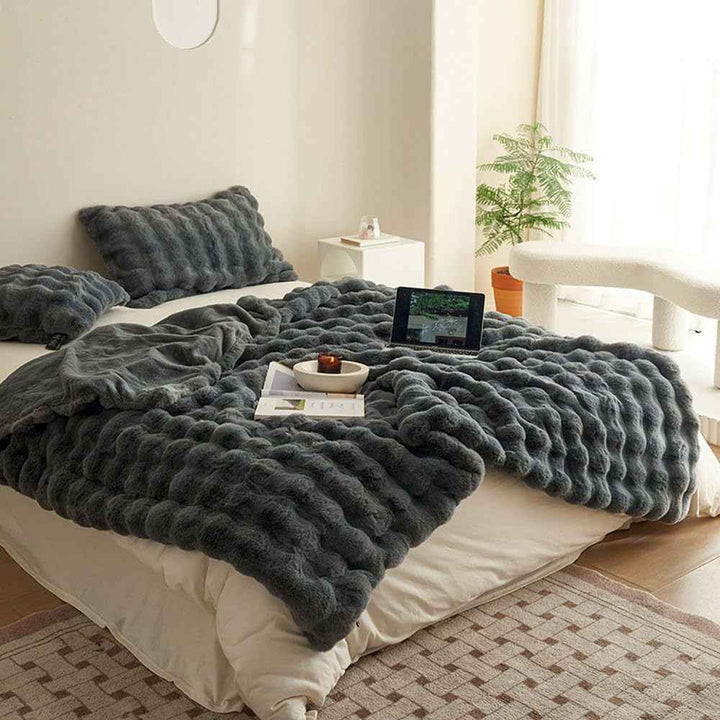 Cozy Faux Fur Plush Throw Blanket Grey