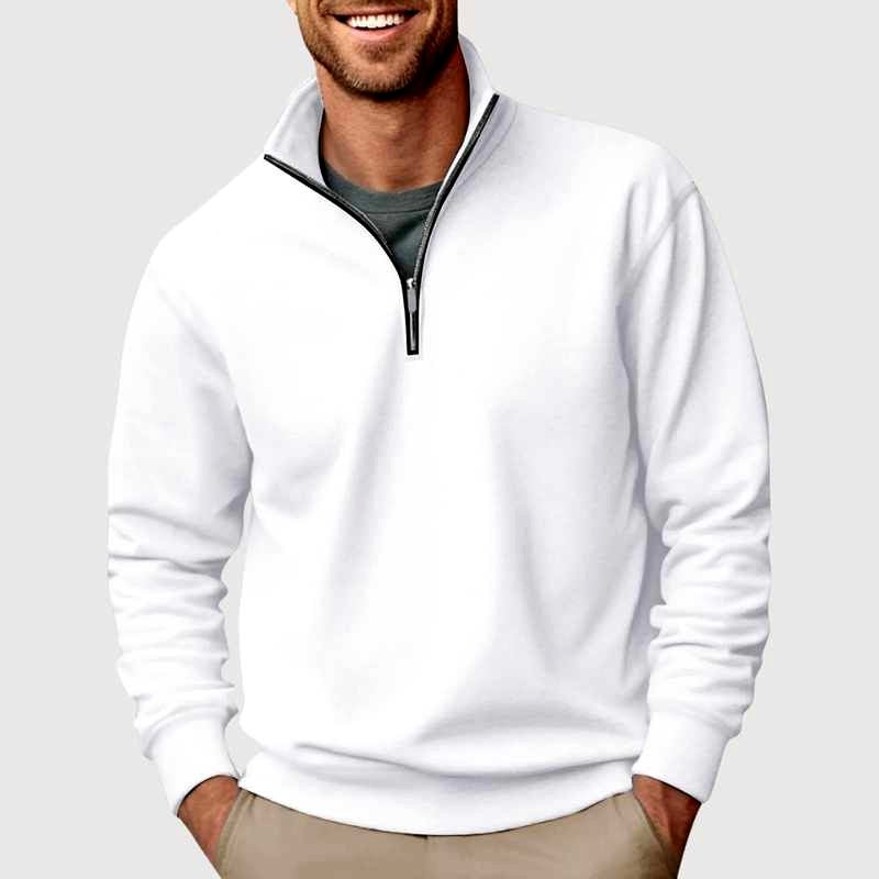 Men's Quarter-Zip Stand-up Collar Sweatshirt White