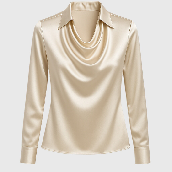 Women's Draped Cowl-Neck Collared Blouse