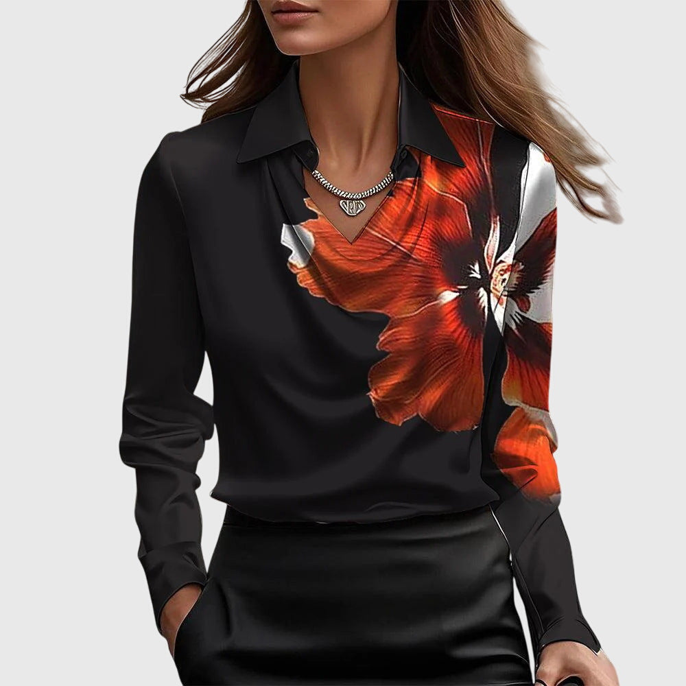 Women's Draped Cowl-Neck Collared Blouse Black 2