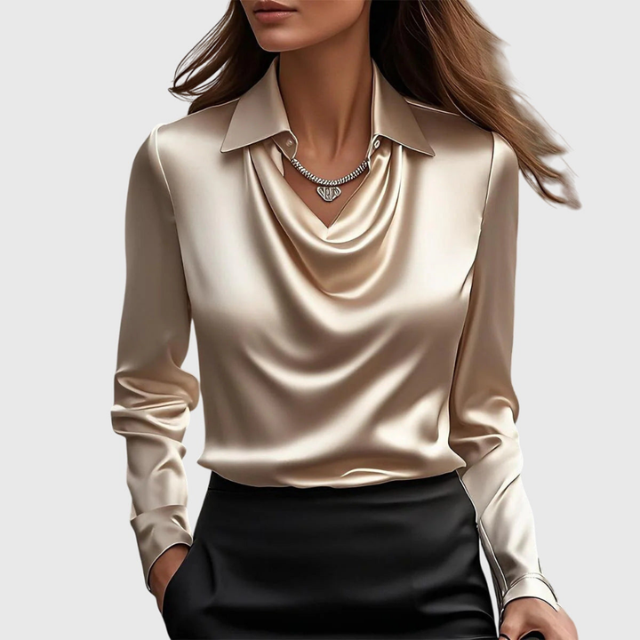 Women's Draped Cowl-Neck Collared Blouse Champagne