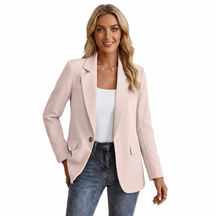 Women's Single-Breasted Longline Blazer with Notch Lapel Pink