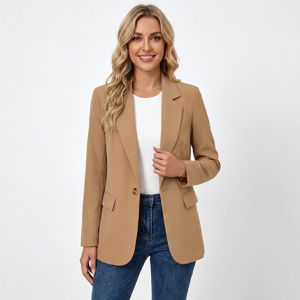Women's Single-Breasted Longline Blazer with Notch Lapel