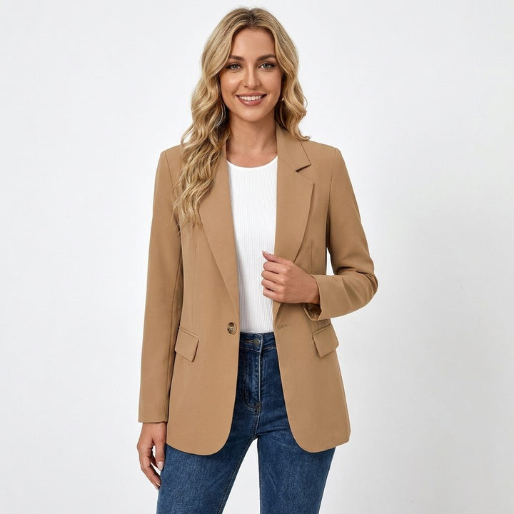 Women's Single-Breasted Longline Blazer with Notch Lapel