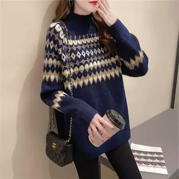 Women's Fair Isle Turtleneck Sweater Midnight Blue