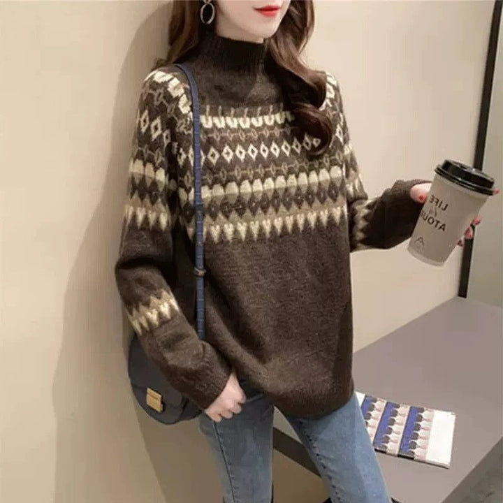 Women's Fair Isle Turtleneck Sweater Brown