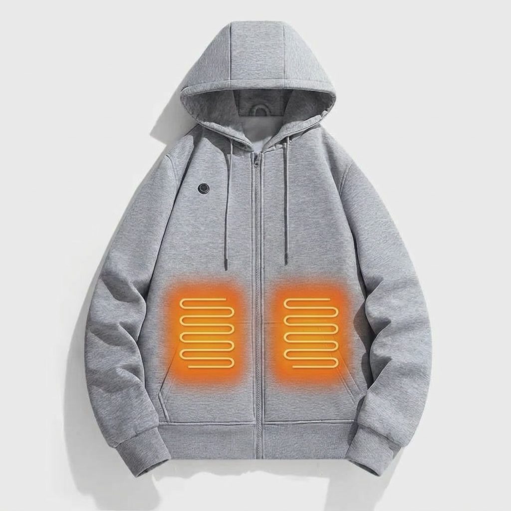 Women's Heated Hoodie with Kangaroo Pocket and Zip Closure