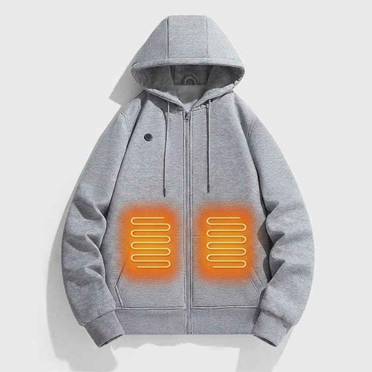 Women's Heated Hoodie with Kangaroo Pocket and Zip Closure Grey