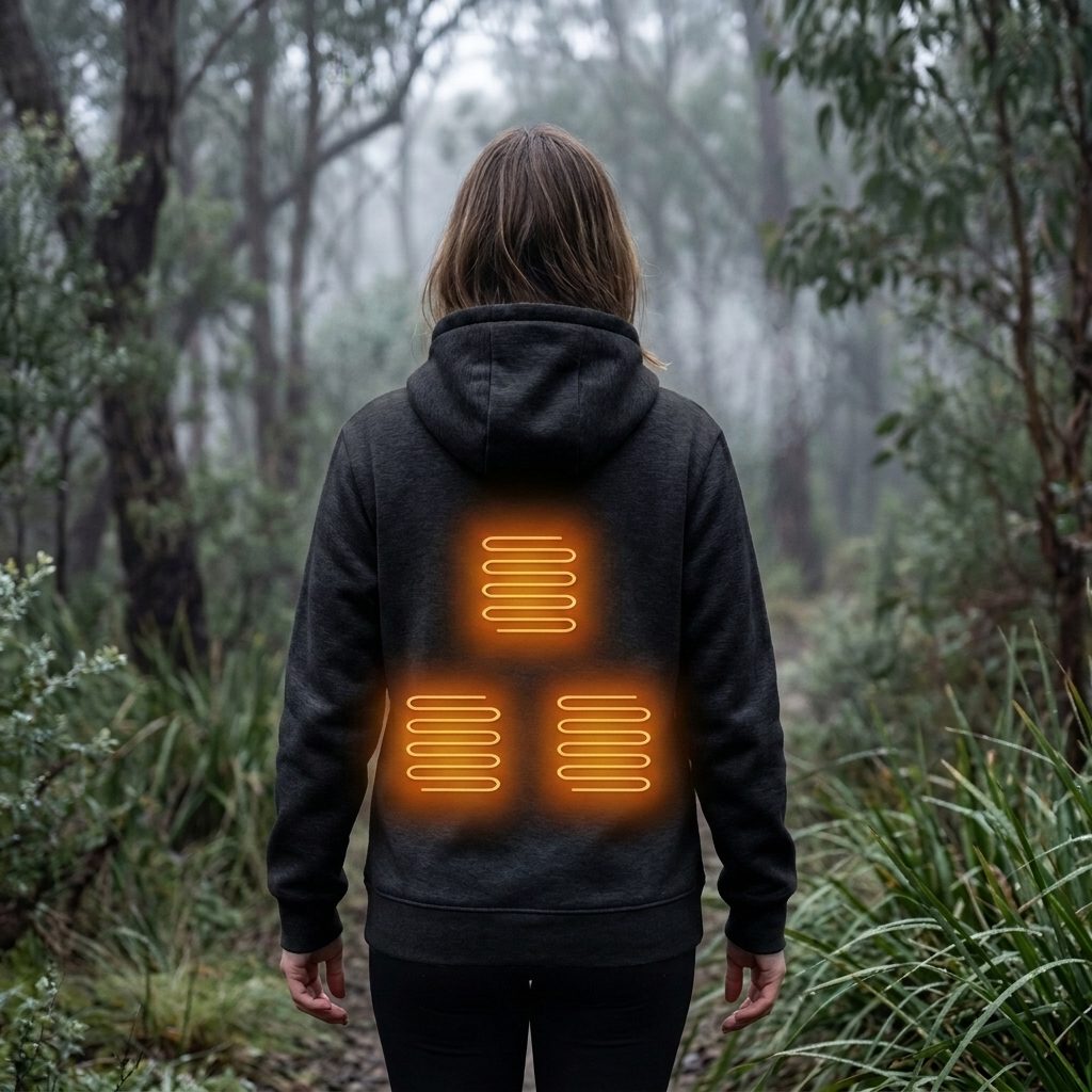 Women's Heated Hoodie with Kangaroo Pocket and Zip Closure