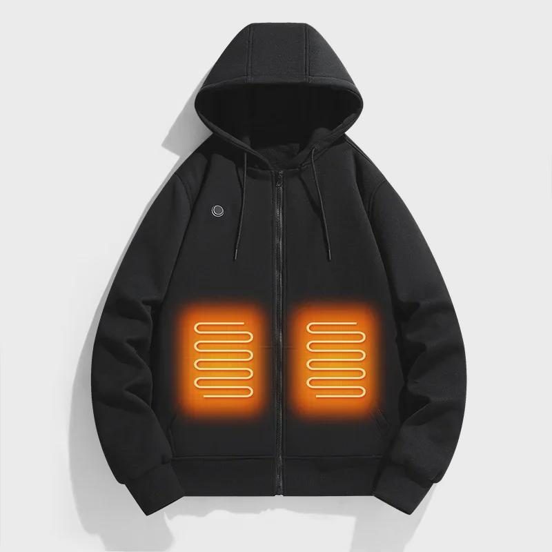 Women's Heated Hoodie with Kangaroo Pocket and Zip Closure