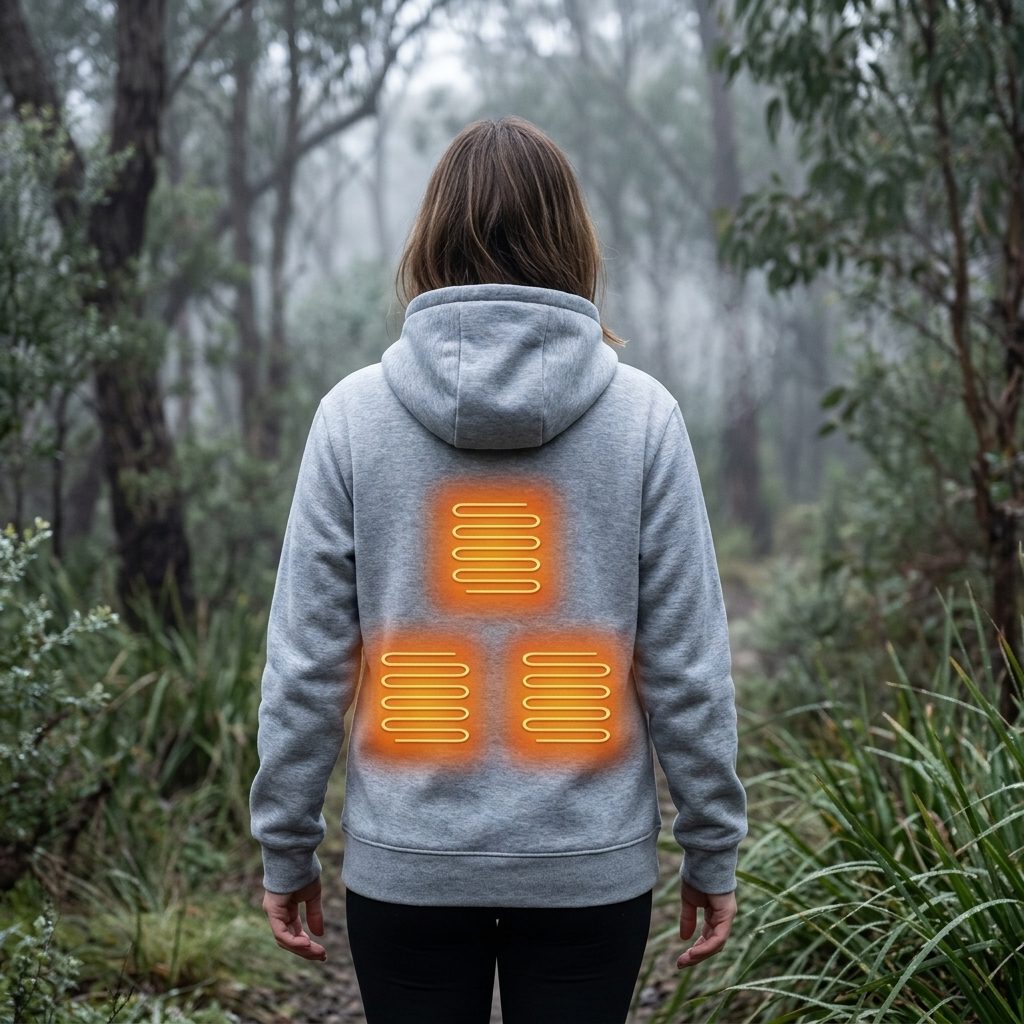 Women's Heated Hoodie with Kangaroo Pocket and Zip Closure