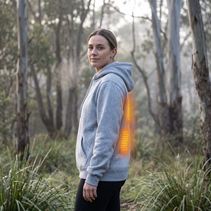 Women's Heated Hoodie with Kangaroo Pocket and Zip Closure