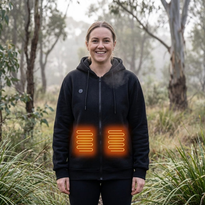 Women's Heated Hoodie with Kangaroo Pocket and Zip Closure